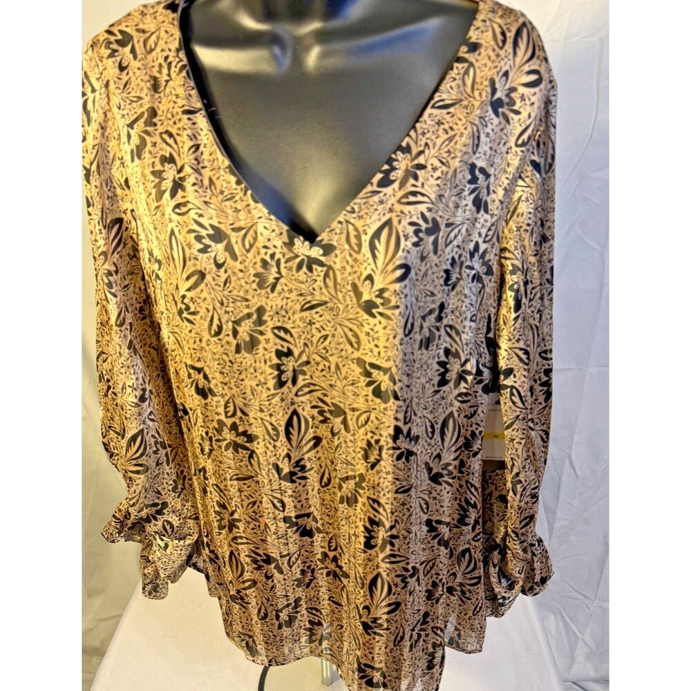 Whimsygoth Black Gold Floral Top Women's Medium Sparkle Grannycore Cottageore